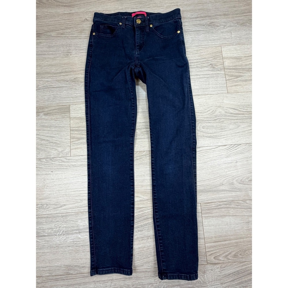 Lilly Pulitzer Womens 4 Dark Indigo Blue Skinny Jeans StretchDenim Gold Hardware